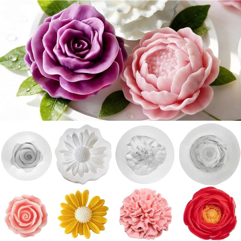 Soap Making Gel - 4-delige set met bloemvormige mallen, 3D-bloemdesign,