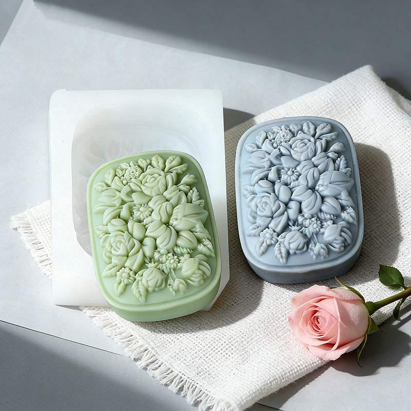 Soap Making Gifts - Vierkante siliconen zeepvorm met roos- en