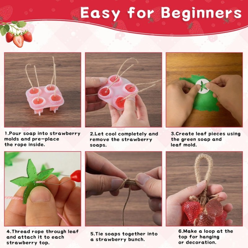 Soap Making In Home - ABYN-DIY Handgemaakte siliconen aardbeienzeepvormset - Zeepmaakgereedschap